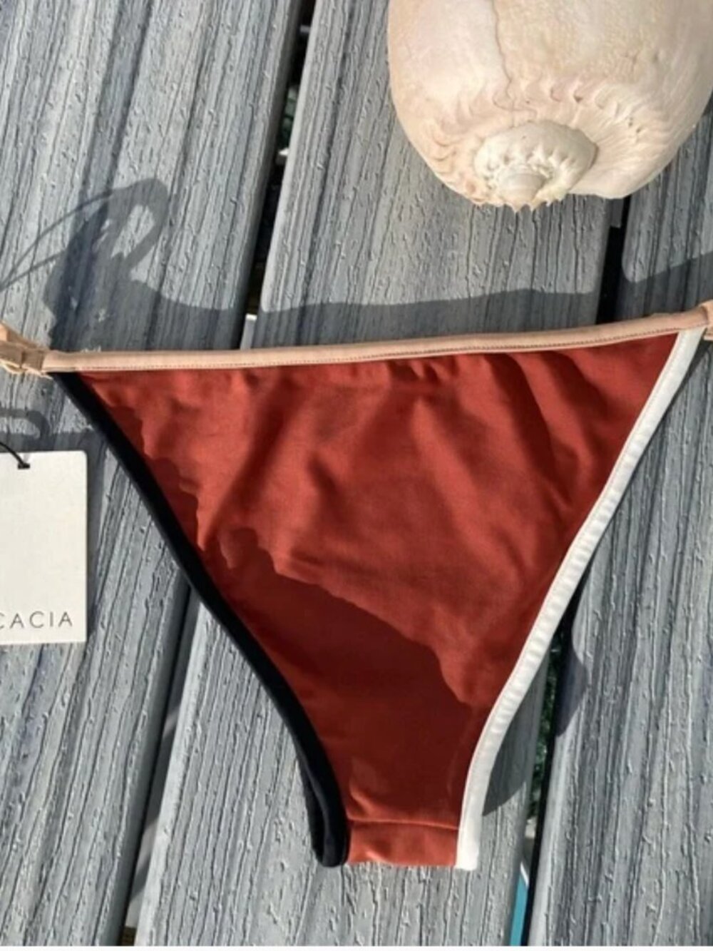 🌺 ACACIA x Free People Clove Piped Oxford Bikini Bottom | Size Large | NWT 🌺 - Picture 4 of 11
